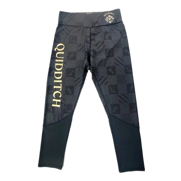 Harry Potter HOGWARTS Women's L Black Gold Leggings High Rise Quidditch NWOT - Picture 1 of 12